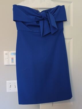 Sam Edelman Strapless Bow-Front Sheath Dress in Royal Blue